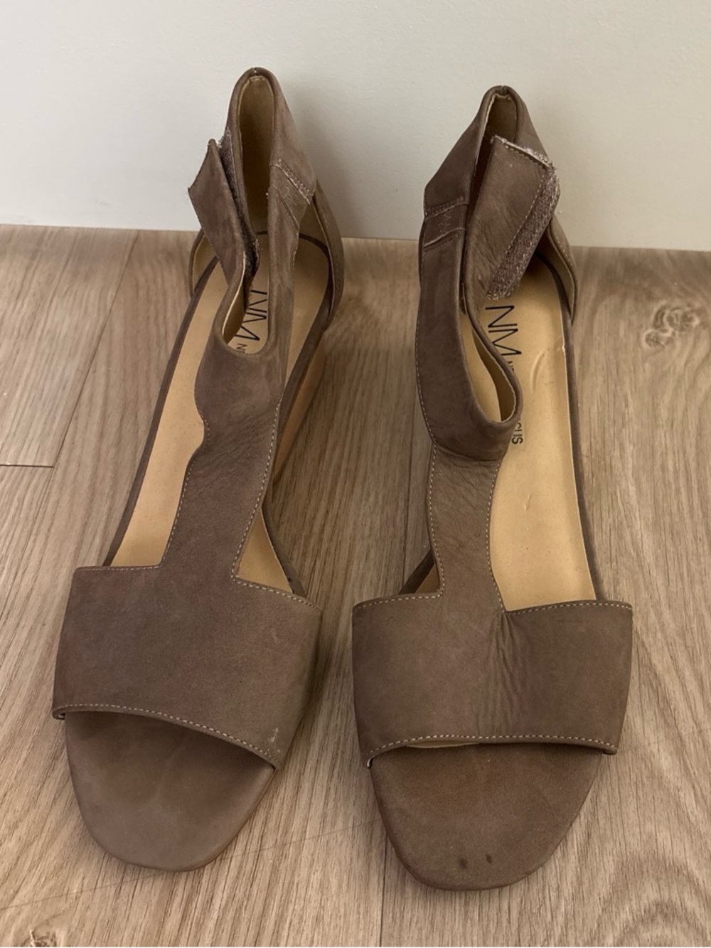 Neiman Marcus Brown Suede T-Strap Open-Toe Sandals